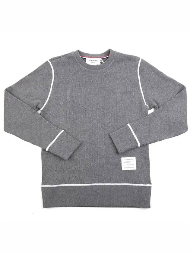 contrast cover stitch long sleeve t-shirt gray - THOM BROWNE - BALAAN.