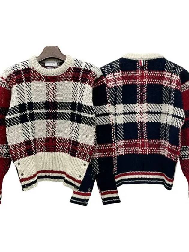 Tartan Check Jacquard Wool Mohair Knit Top Red Beige - THOM BROWNE - BALAAN 2