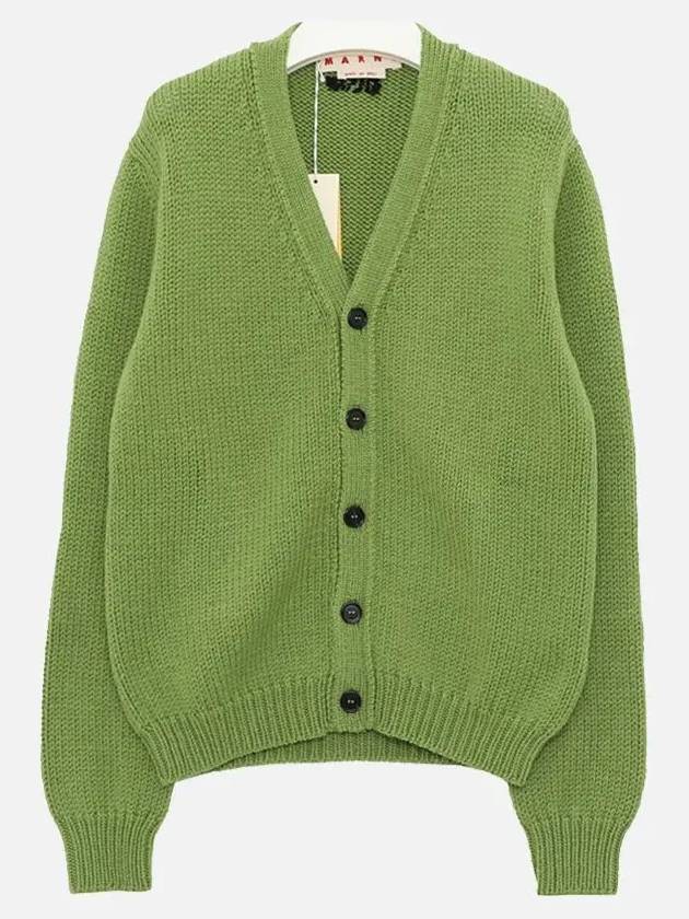 Back Embroidered Logo V-Neck Knit Cardigan Green - MARNI - BALAAN 4