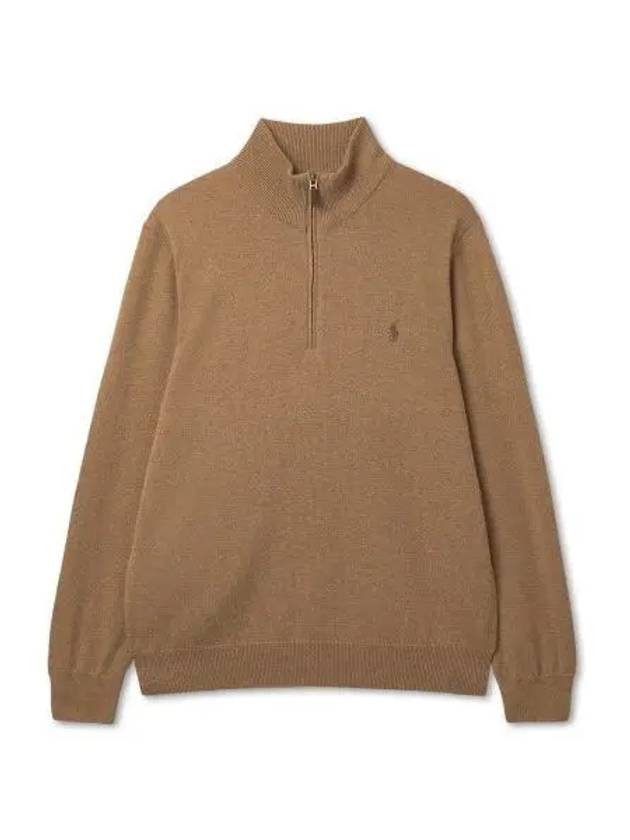 Wool Quarter Zip Sweater Brown - POLO RALPH LAUREN - BALAAN 1