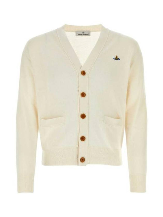 ORB Logo V-Neck Cardigan Cream - VIVIENNE WESTWOOD - BALAAN 1