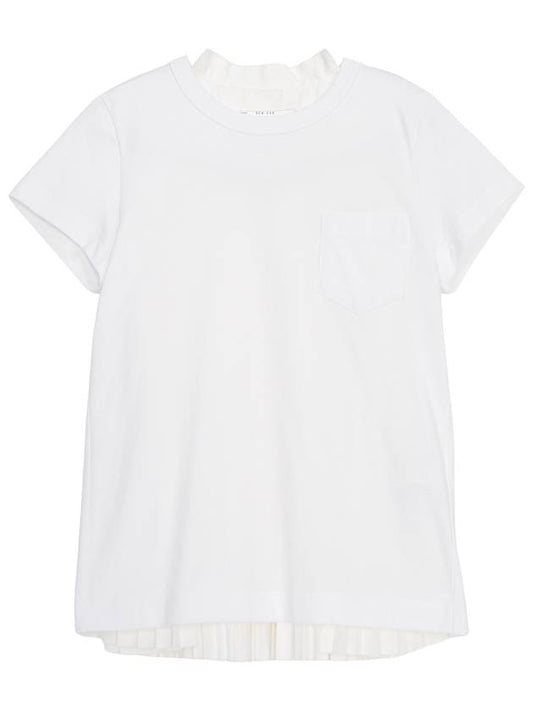 Detailed Pleated Cotton Short Sleeve T-Shirt White - SACAI - BALAAN 2