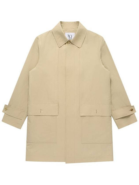 Men's Linen Mac Trench Coat Beige - SOLEW - BALAAN 1