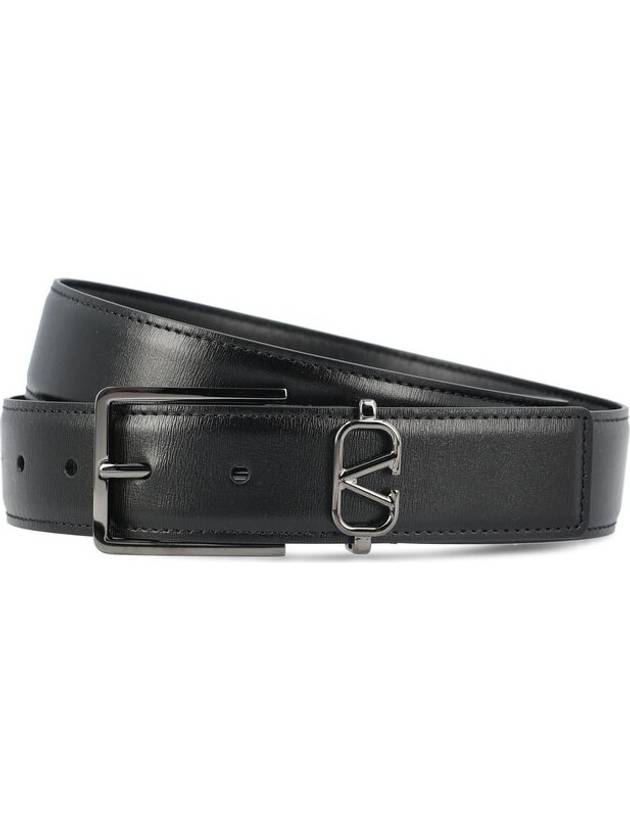 V Logo Signature Leather Belt Black - VALENTINO - BALAAN 2