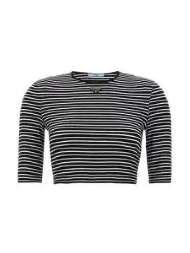 Triangular Logo Striped Cotton Short Sleeve T-shirt Black - PRADA - BALAAN 2