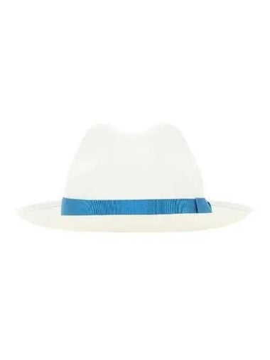 Straw Ribbon Fedora Hat White Blue 140338 - BORSALINO - BALAAN 1