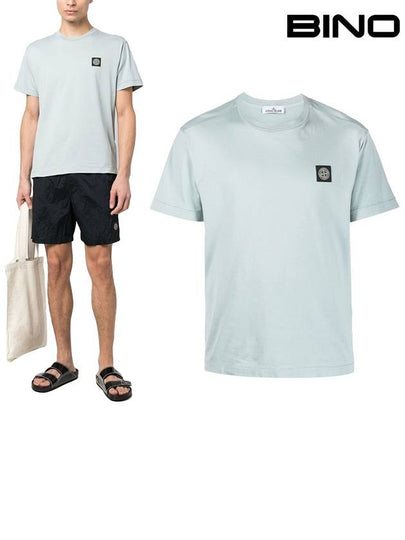 Logo Patch Cotton Short Sleeve T-Shirt Sky Blue - STONE ISLAND - BALAAN 2