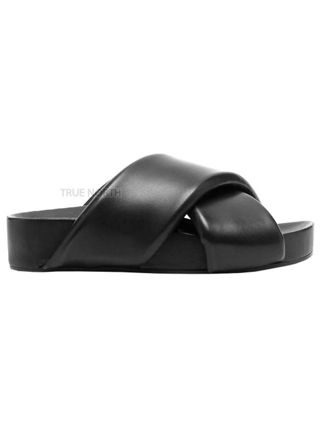 Women's Padded Cross Strap Slippers Black - JIL SANDER - BALAAN.