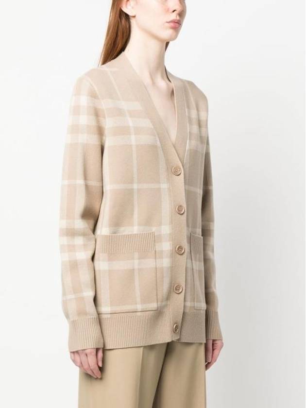 Check Pattern Buttoned Cardigan Beige - BURBERRY - BALAAN 4