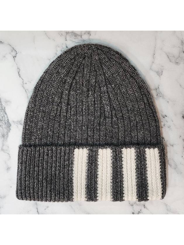 4 Bar Stripe Cashmere Beanie Grey - THOM BROWNE - BALAAN 3