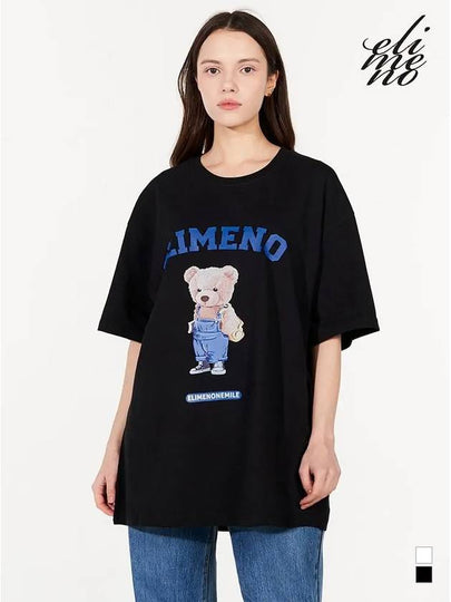 EL Study Bear Artwork Overfit Short Sleeve T-Shirt Black - ELIMENO - BALAAN 2