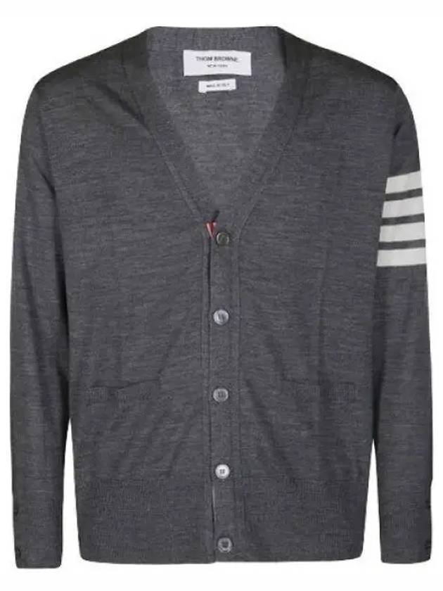 Men's Sustainable Classic Diagonal Wool Cardigan Medium Grey - THOM BROWNE - BALAAN 2