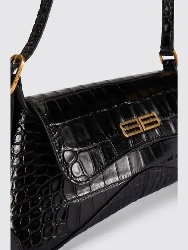 BB Logo Crocodile Embossed XX Small Flap Shoulder Bag Black - BALENCIAGA - BALAAN 4