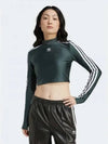 3 Stripe Cropped Long Sleeve T-Shirt Mineral Green - ADIDAS - BALAAN 2