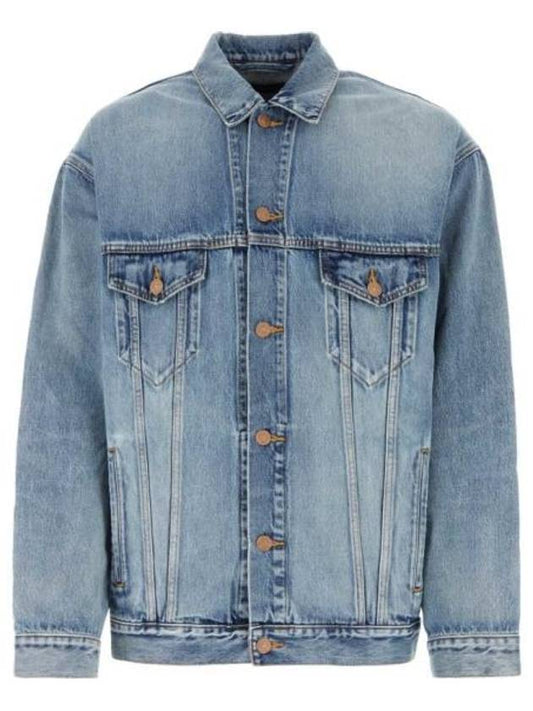 Balenciaga Back Spray Logo Denim Jacket Blue - BALENCIAGA - BALAAN 1