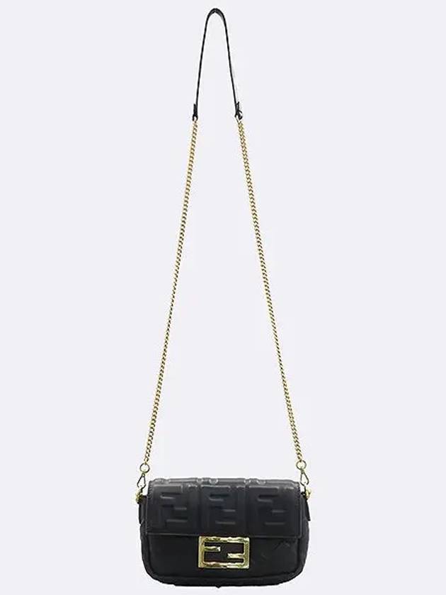 8BS017 Black leather baguette mini tote bag chain strap 2WAY - FENDI - BALAAN 4