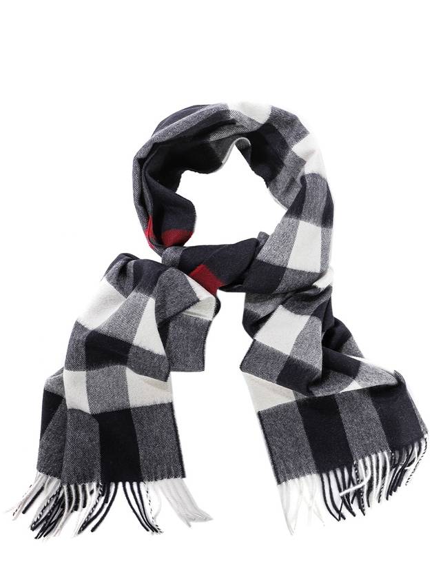 Fringed Checked Cashmere Scarf Navy - BURBERRY - BALAAN 2