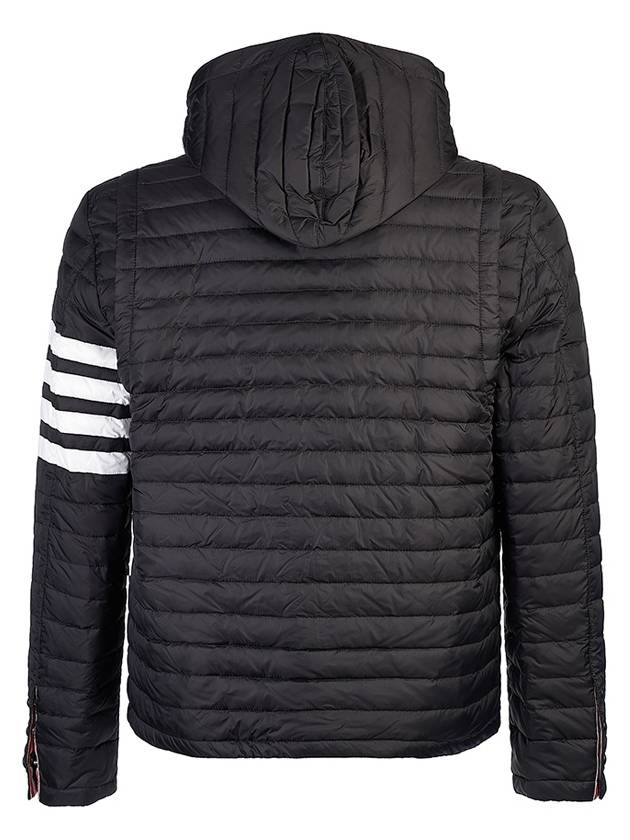 Matte Nylon 4-Bar Stripe Downfill Quilted Hoodie Padding Black - THOM BROWNE - BALAAN 4