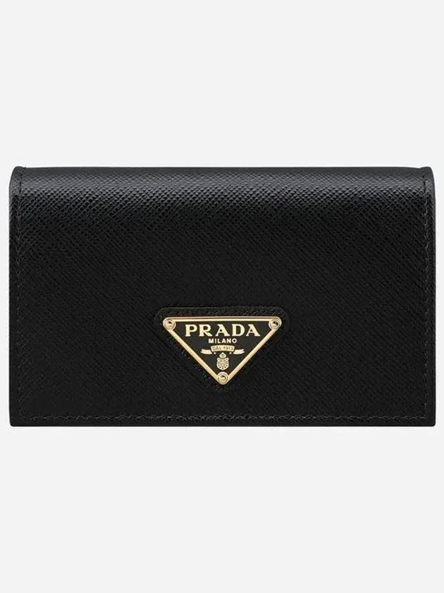 Saffiano Leather Triangle Logo Card Wallet Black - PRADA - BALAAN 2