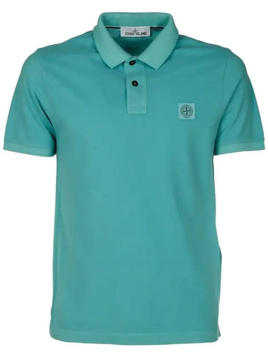 Men's Logo Patch Cotton Short Sleeve Polo Shirt Aqua Blue - STONE ISLAND - BALAAN 1