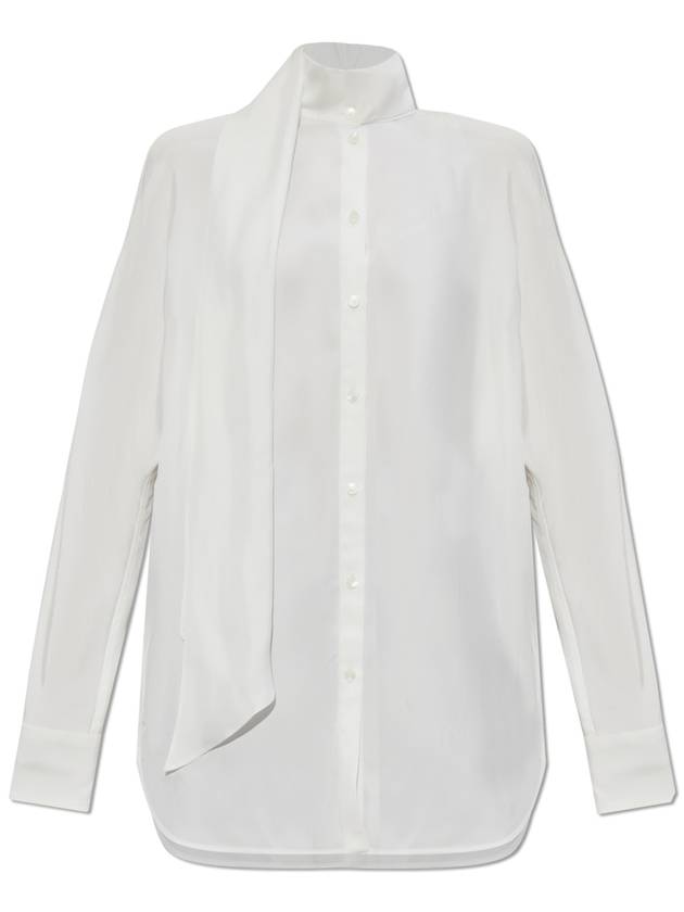 FERRAGAMO Shirt With Decorative Tie At Neckline, Women's, White - SALVATORE FERRAGAMO - BALAAN 1