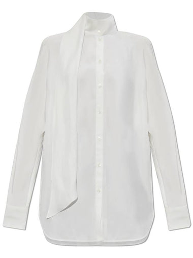 FERRAGAMO Shirt With Decorative Tie At Neckline, Women's, White - SALVATORE FERRAGAMO - BALAAN 1