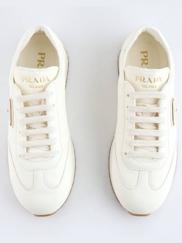 Leather Low Top Sneakers Ivory - PRADA - BALAAN 4