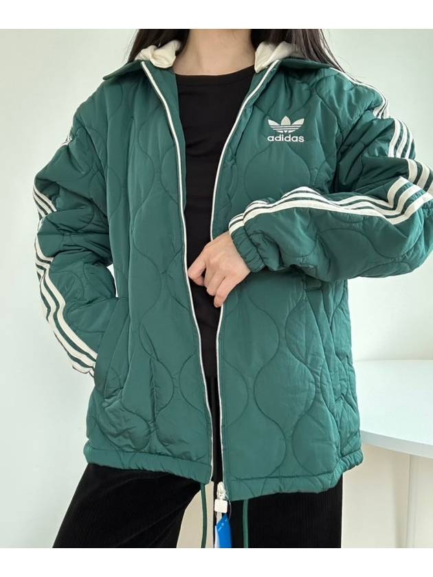 Classic Sports Fleece Quilted Hooded Jacket Green - ADIDAS - BALAAN 5