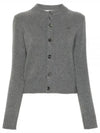 Logo Cashmere Wool Cardigan Grey - AMI - BALAAN 2