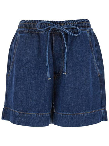 Blue Shorts With Logo Patch On The Back In Stretch Denim Woman - P.A.R.O.S.H. - BALAAN 1