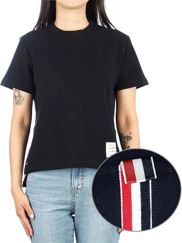 Center Back Stripe Classic Cotton Pique Relaxed Fit Short Sleeve T-Shirt Navy - THOM BROWNE - BALAAN 5