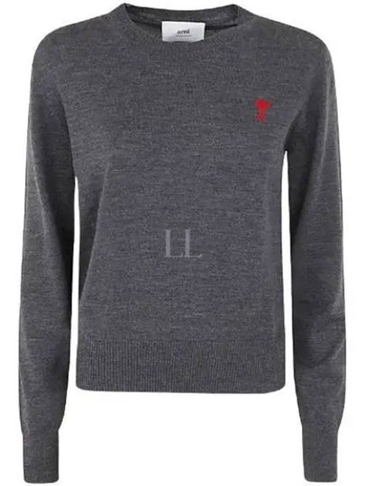 Embroidered Logo Merino Wool Knit Top Heather Grey - AMI - BALAAN 2