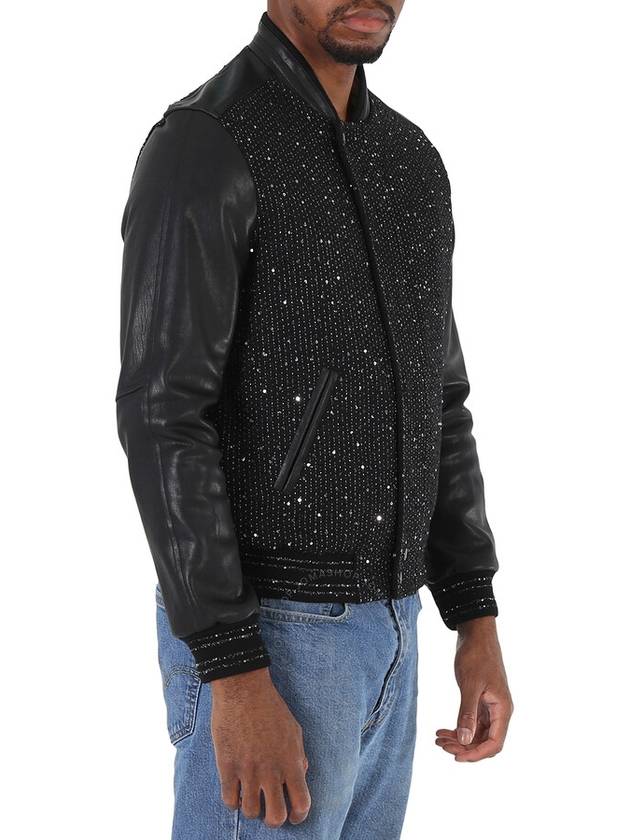 Saint Laurent Black Glitter Detail Leather Jacket, Brand Size 50 - SAINT LAURENT - BALAAN 3