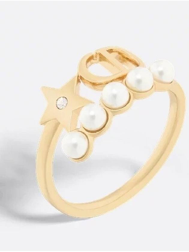 Petit CD Ring Gold Finish Metal White Resin Pearl - DIOR - BALAAN 1