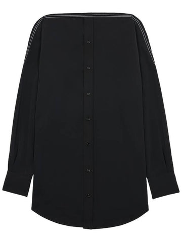 Women's Collarless Long Sleeve Shirt Black - MAISON MARGIELA - BALAAN.
