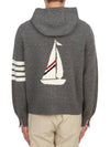 Men's Intarsia 4 Bar Merino Jersey Hooded Zip Up Medium Grey - THOM BROWNE - BALAAN 3