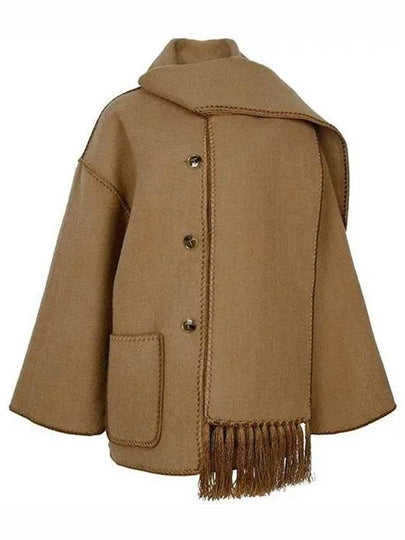 Embroidered Scarf Jacket Camel - TOTEME - BALAAN 2