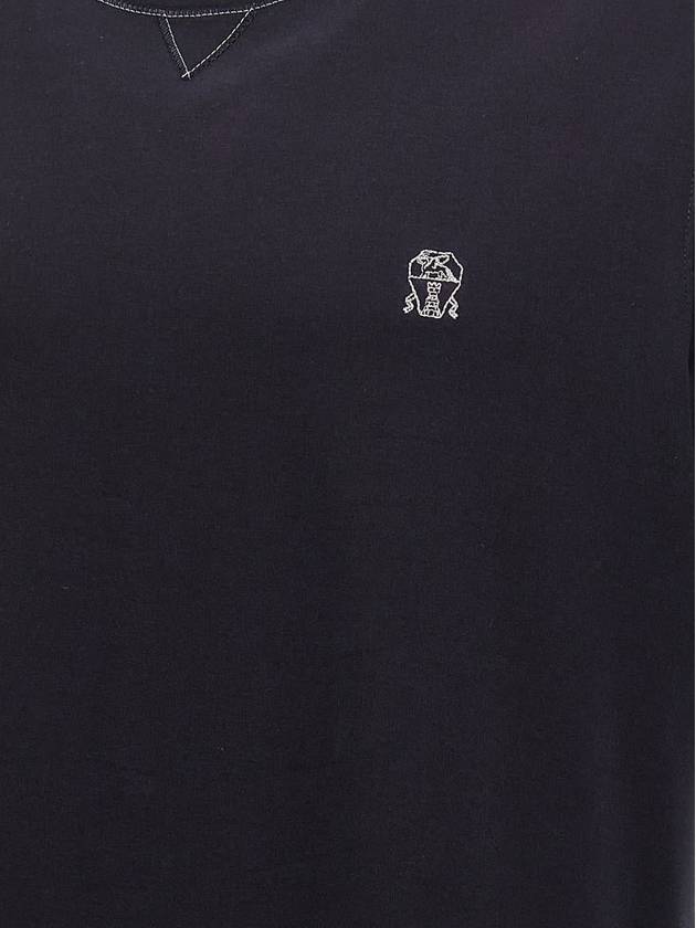 Embroidered Logo Short Sleeve T-Shirt Dark Blue - BRUNELLO CUCINELLI - BALAAN 5