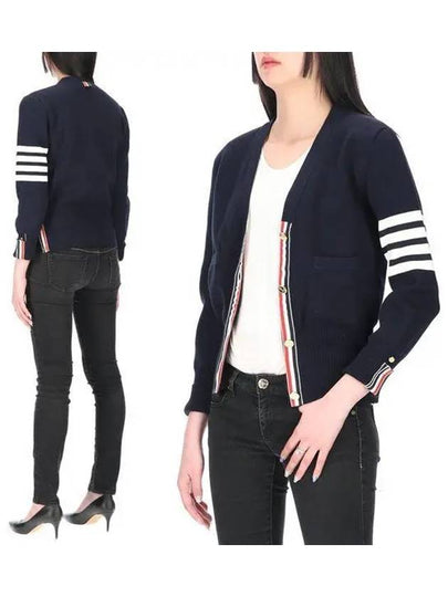 Cotton 4-Bar Milano Classic V-Neck Cardigan Navy - THOM BROWNE - BALAAN 2