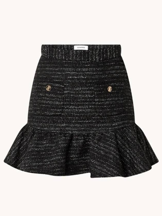 Short Tweed Ruffle A-Line Skirt Black - SANDRO - BALAAN 2