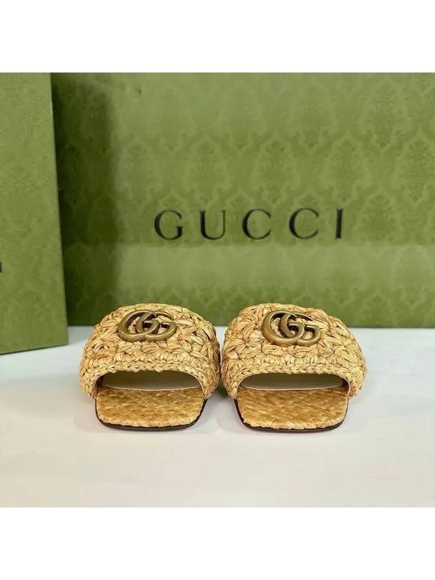 Double G Raffia Effect Fabric Slide Sandals Beige - GUCCI - BALAAN 5