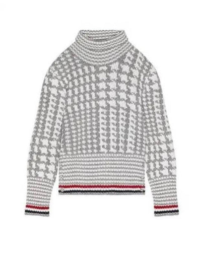 Prine Of Wales Jacquard Detail Cashmere Turtleneck Grey - THOM BROWNE - BALAAN 2