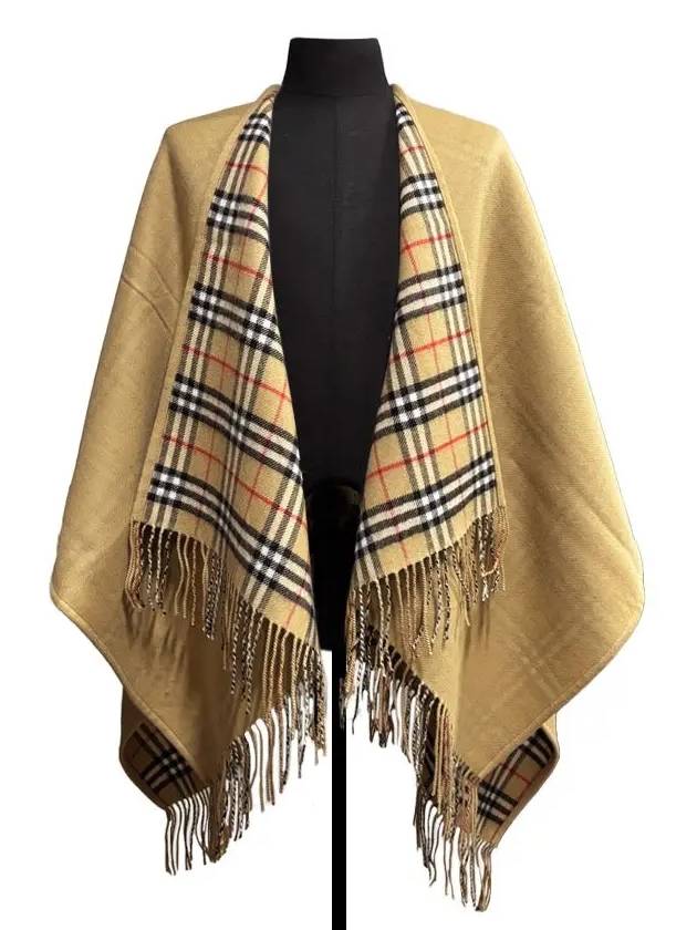 Women's Check Reversible Wool Cape Beige - BURBERRY - BALAAN 5