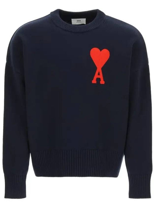 big heart embroidery overfit knit navy - AMI - BALAAN.