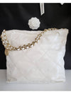 22 Small Gold Logo Shiny Calfskin Shoulder Bag White - CHANEL - BALAAN.