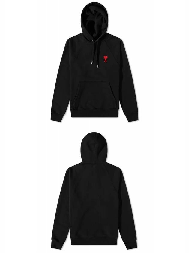 Heart Embroidered Logo Organic Cotton Hoodie Black - AMI - BALAAN 5