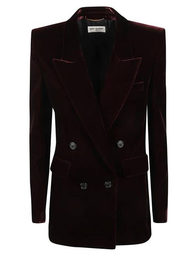 Double Breasted Velvet Jacket Red - SAINT LAURENT - BALAAN 2