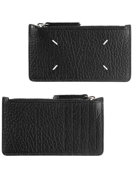 Pebble Leather Stitch Logo Zipper Card Wallet Black - MAISON MARGIELA - BALAAN 2