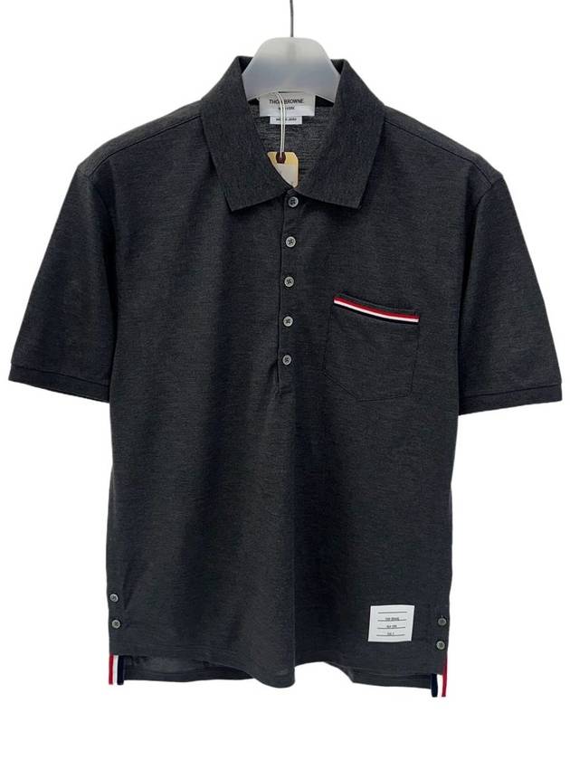 Men's Three Stripes Pocket Mercerized Short Sleeve Polo Shirt Dark Grey - THOM BROWNE - BALAAN 2