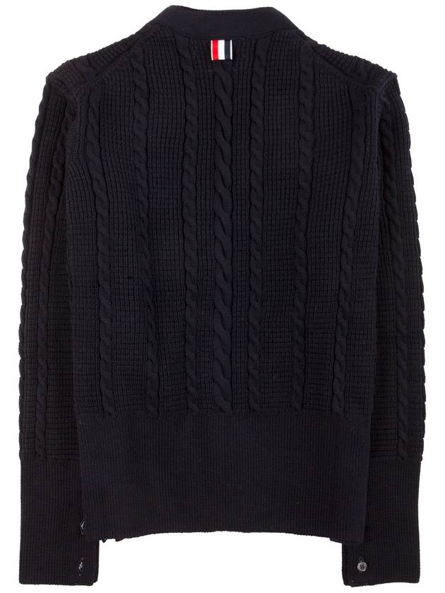 Cable Knitwear Virgin Wool Cardigan Navy - THOM BROWNE - BALAAN 6